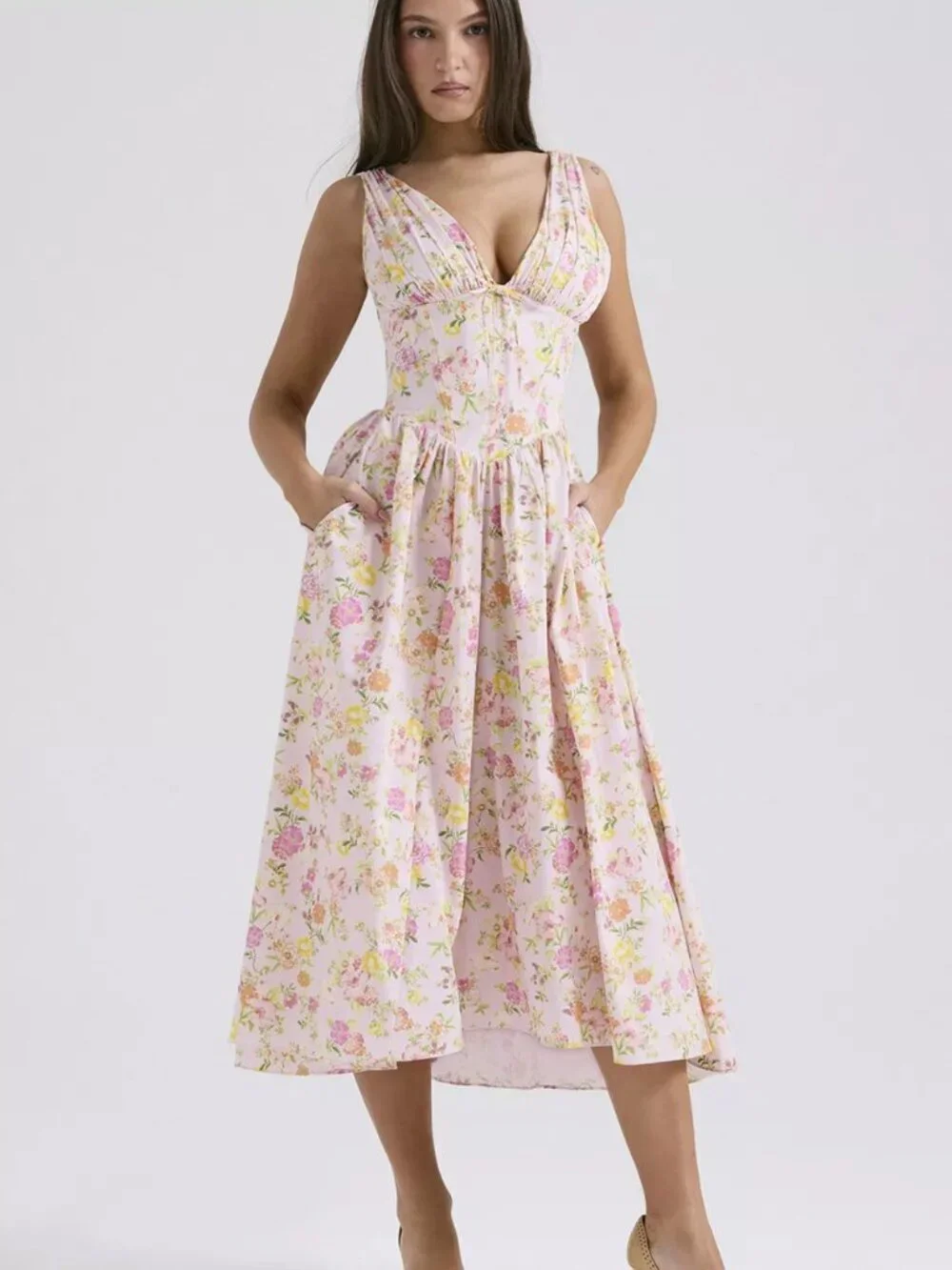 V-Neck Sleeveless Midi Dress - Picture 5 of 16